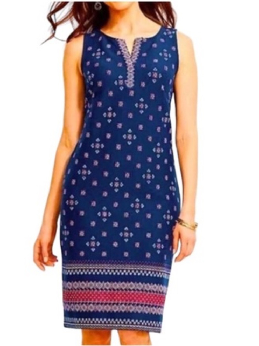 Talbots Navy Sleeveless Printed 100% Cotton Dress size M